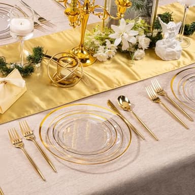 I00000 100Pcs Small Clear Gold Dessert Plates,Clear Disposable Plates with Gold Rim 7 Inch,Premium Hard Fancy Small Plates,Perfect for Birthday and Wedding - Image 5