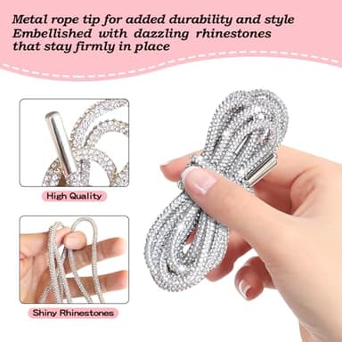 HERSAUL Bling Shoe Laces for Sneakers & Concert Outfits - 2PCS Rhinestone Sparkle Laces, Metallic Glitter Rope for Boots, Hoodies, Rave Costumes, Festival Accessories (47" Length, Silvery) - Image 3