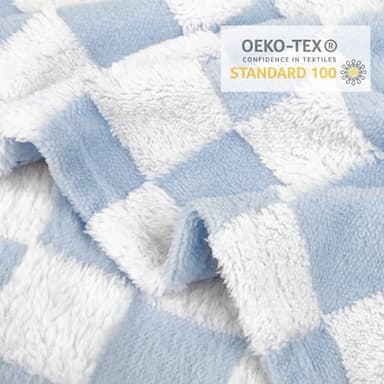 HOMRITAR Checkered Baby Blanket for Boys Girls Warm Cozy Reversible Checkerboard Toddler Blankets, Fluffy Fuzzy Plush Lightweight Bed Blanket with Chessboard Grid Design 350GSM Baby Blue 30 x 40 Inch - Image 4