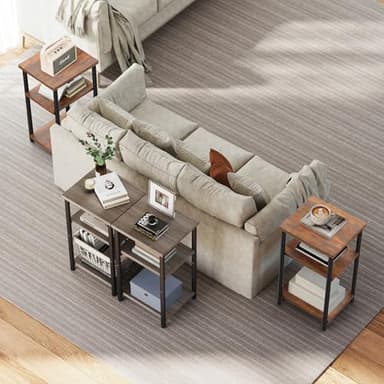 DUMOS End Table, 3 Tier Side Sofa Tables for Small Space, Storage Shelf, Nightstand with Adjustable Feet for Living Room, Bedroom, Office, Set of 1, Rustic Brown - Image 8