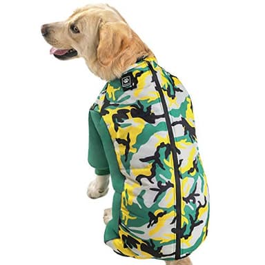 Miaododo Waterproof Dog Coat for Large Dogs - Fleece Lining Warf Dog Jacket, Medium Dog Jumpsuit Apparel, Full Belly Covered, Green Camo - Image 3