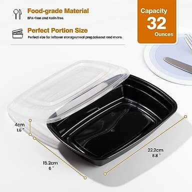 Glotoch Meal Prep Containers Reusable, 50Pack 32oz Plastic Food Prep Storage Containers with Lids,BPA Free,Microwave, Dishwasher Safe Disposable To Go Containers for Meal Plan,Single Compartment - Image 6