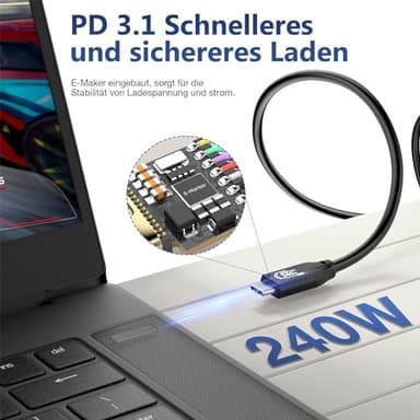 20Gbps USB C 3.2 Gen 2 Cable, Type C 4K@60Hz UHD Video 5A/240W PD3.1 Fast Charge w/E-Marker Compatible with Thunderbolt 3/4 for Phone 15Pro MacBook Pixel Dell Monitor - Image 6