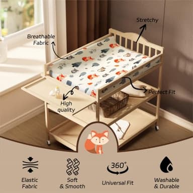 4 Pack Changing Pad Covers Woodland Forest Animals Wood Neutral Unisex Fitted Baby Changing Pad Cover Set for Baby Boys or Girls - Image 6
