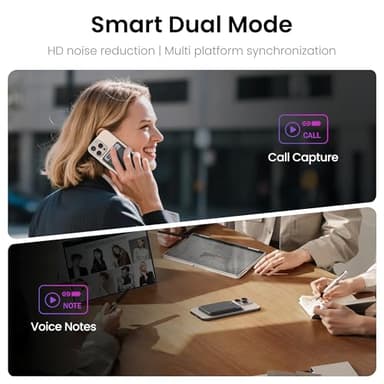 AI Voice Recorder, Note Voice Recorder - Transcribe & Summarize, AI Noise Cancellation Technology, Supports 152 Languages, 64GB Memory APP Control Audio Recorder for Lectures, Meetings, Calls, Gray - Image 2