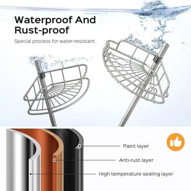 HAMITOR Corner Shower Caddy Tension Pole: 4-Tier Rust-Resistant Adjustable Bathroom Organizer Shelves - 47-121 Inch No-Drill Quick Installation - Space-Saving Storage for Renters Family - Silver Gray - Image 2