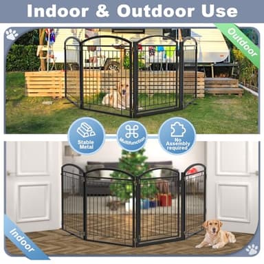 Paulmele Full Metal Free Standing Dog Gate with Door for Indoor & Outdoor,96'' Extra Wide 32'' Tall Dog Gate for The Doorways,Large Openings,Decks,Porch,Pet Freestanding Safety Fence(4 Panels,Black) - Image 5