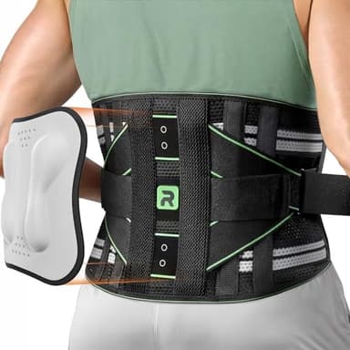 Rakiie Back Brace for Lower Back Pain Relief, 8X Powerful Lumbar Support with 3D Pad, Support Belt for Men Women, Breathable Back Support Brace with Adjustable Strap, Green Size M - Image 1