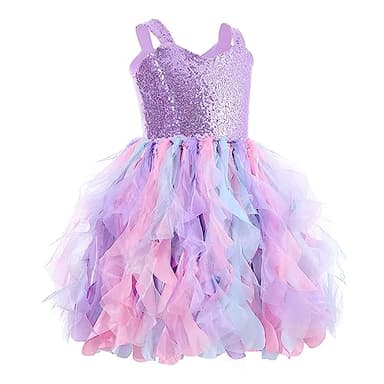 Purple Tutu Dress for Girls Kids Mermaid Princess Birthday Party Dresses Sparkly Sequin Tulle Fairy Dress for Toddler Girls Sneaker Ball Gown Prom Graduation Halloween Dance 8T - Image 2