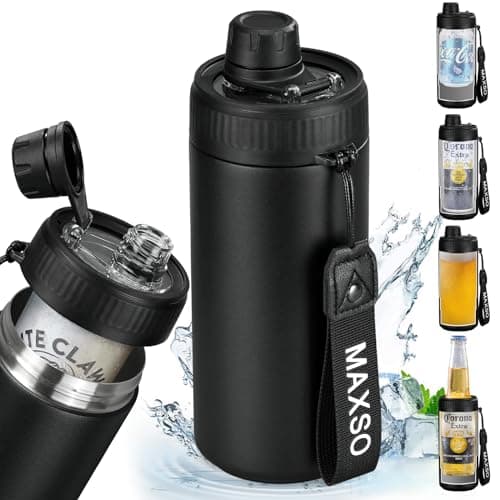 MAXSO Sealed Can Cooler Fizz Lid Can Cover for 12 oz Regular, Slim Skinny Cans & As Thermal Bottle, 4-in-1 Insulated Vacuum Stainless Steel Carbonated Cold Drink Holder - Black - Image 1