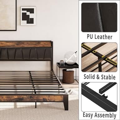 LIKIMIO King Bed Frame, Storage Headboard with Charging Station, Solid and Stable, Noise Free, No Box Spring Needed, Easy Assembly (Vintage and Black) - Image 6
