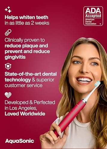 Aquasonic Vibe Series Ultra-Whitening Toothbrush – ADA Accepted Electric Toothbrush - 8 Brush Heads & Travel Case – 40,000 VPM Motor & Wireless Charging - 4 Modes w Smart Timer – Ruby - Image 6