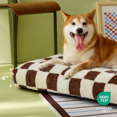 Lesure Dog Beds Large Sized-Thick Shredded Chopped Foam Pet Bed Indoor with Removable Cover, Cute Modern Fuzzy Plush & Anti Slip Bottom, Brown - Image 2