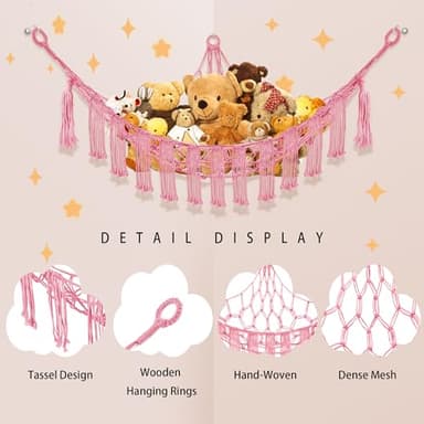CERETIA Hammock for Stuffed Animals with LED Light, Kids Room Decor Corner, Pink - Image 6
