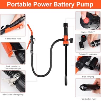 Portable Power Battery Transfer Pump, Fuel Transfer Pump Battery Powered with 3 Adapters, Gas Siphon Pump for Gasoline, Effortless Liquid Transfer Pump for Cars, Motorcycles, Camping（1 Pack） - Image 4