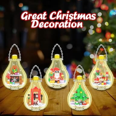 Christmas Ornaments Building Block Set, Compatible with Lego Christmas Tree Decorations Bulbs with Warm Light, Santa Claus Sleigh Phone Booth Fireplace Building Sets Gifts Stocking Stuffers (5 Pack) - Image 8