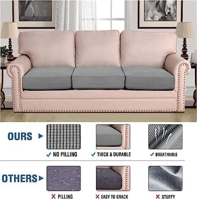H.VERSAILTEX Super Stretch Individual Seat Cushion Covers - Sofa & Couch Cushion Slipcover Sets - Thick Jacquard Textured Twill Fabric (3 Piece XL, Dove - Image 4