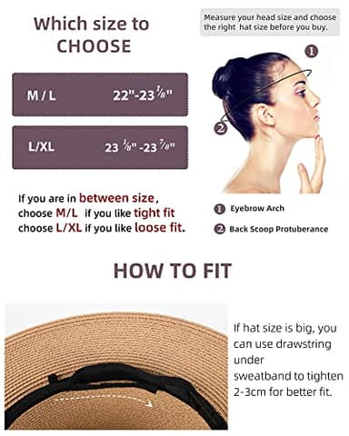 FURTALK Womens Mens Wide Brim Straw Panama Hat Fedora Summer Beach Sun Hats UPF Straw Hat for Women - Image 3