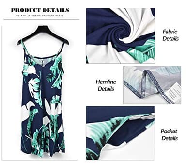 MISFAY Women's Summer Spaghetti Strap Casual Swing Tank Beach Cover Up Dress with Pockets(Print Blue,3XL) - Image 4