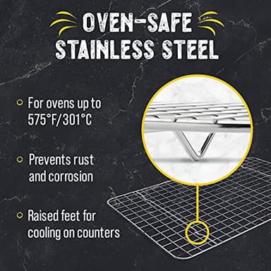 Checkered Chef Cooling Rack for Cooking and Baking - 11 ¾" x 17 Set of 2 Stainless Steel, Oven Safe Grid Wire Cookie Cooling Racks - Image 4