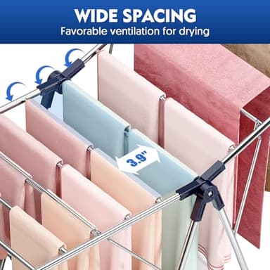 APEXCHASER Clothes Drying Rack, Stainless Steel Drying Rack Clothing with Height-Adjustable, Foldable Gullwings Laundry Drying Rack, Indoor Outdoor Use, No Assembly - Image 5