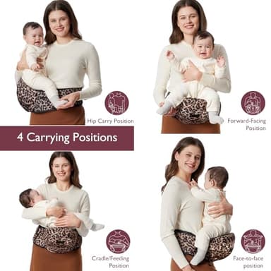 Momcozy Hip Seat Baby Carrier - Adjustable Waistband with Original 3D Belly Protector, Ergonomic Carrier with Various Pockets for Newborns & Toddlers up to 45lbs (Leopard, Medium) - Image 7