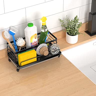 Cisily Large Black Sponge Holder for Kitchen, Sink Caddy Sink Organizer Rack for Kitchen Accessories with Drip Tray, Rustproof and Non-slip, Soap Dispenser Countertop Organizer Essentials for New Home - Image 7