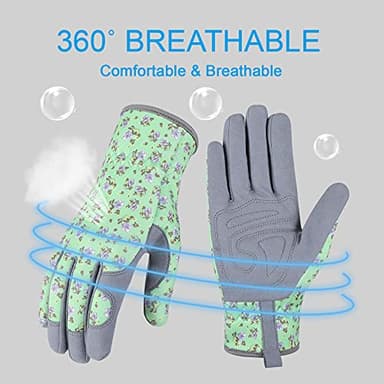Bamllum Leather Gardening Gloves for Women - Working Gloves for Weeding, Digging, Planting, Raking and Pruning (Green) - Image 3