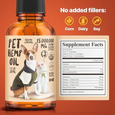 Charlie Buddy - Hеmp Oil for Dogs Cats - Hip and Joint Support and Skin Health - Anxiety, Calm, Pain - Omega 3, 6, 9 and Vitamins B, C, E - Image 5