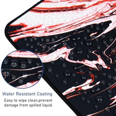 Large Extended Mouse Pad with Stitched Edges, Durable Non-Slip Natural Rubber Base, Waterproof Computer Keyboard Pad Mat for Esports Pros/Gamer/Desktop/Office/Home - Marble Red - Image 4