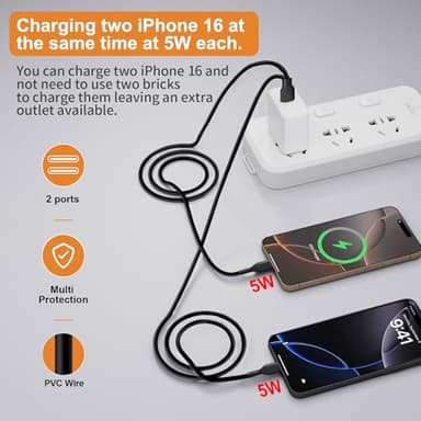 Wosixima Multi USB-C Charging Cable, 3.3FT 2Pack, Splitter 2-in-1 USB A to Dual USB Type C Cable for iPhone 16 15 Pro Max, iPad Pro/Air/Mini, Samsung Galaxy S24/S23, Tab S9, Google, Moto, Android, Car - Image 4