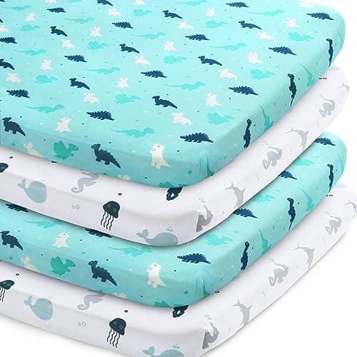 Bassinet Sheet 4 Pack for Baby Boys or Girls, Bassinet Sheets Ultra Soft Universal Fit for Most Rectangle, Oval, Hourglass Bassinet Mattress, Bassinet Sheets, Aqua - Image 1