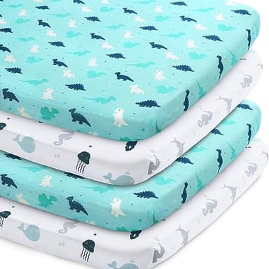 Bassinet Sheet 4 Pack for Baby Boys or Girls, Bassinet Sheets Ultra Soft Universal Fit for Most Rectangle, Oval, Hourglass Bassinet Mattress, Bassinet Sheets, Aqua - Image 1