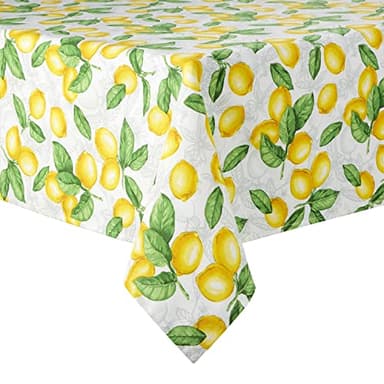 Martha Stewart Lots of Lemons Tablecloth Single Pack, White/Yellow, 60"x84" - Image 1