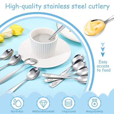 Pimoys 9 Pieces Toddler Spoons Kids Spoons, Kids Silverware Stainless Steel Toddler Utensils Metal Kids Cutlery Set Baby and Children Safe Flatware, Perfect for Small Hands - Image 6