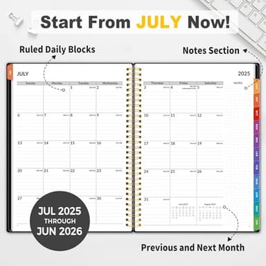 SUNEE Academic Planner 2025-2026 Weekly and Monthly, July 2025-June 2026, 8.5"x11", Tabs, Note Pages, Pockets, Bookmark, Flexible Cover, Spiral Binding, Black - Image 3