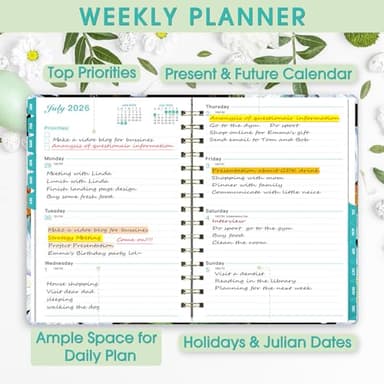 Ymumuda 2026 Planner, Daily Weekly and Monthly Planner，Jan 2026 - Dec 2026, 8.4" x 6.3", 2026 Calendar Planner Book with Tabs, Spiral Notebook with Inner Pocket for Office Home School Supplies - Image 4