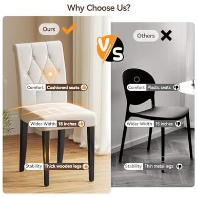 Welzona Upholstered Dining Chairs Set of 4, Button Tufted Parsons Dining Chair with Solid Wood Legs, Modern Fabric Side Chair for Hotel/Dining Room/Kitchen/Restaurant- White - Image 5