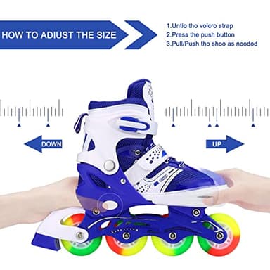 JIFAR Youth Children's Inline Skates for Kids, Adjustable Inlines Skates with Light Up Wheels for Girls Boys, Indoor&Outdoor Ice Skating Equipment Medium Size(2-5 US), Medium-blue - Image 3