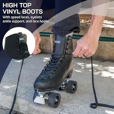 CHICAGO SKATES Men's Premium Leather Lined Rink Roller Skate - Classic Black Quad Skates - Size 8 - Image 4