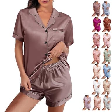 WJing Yi Jia Womens Silk Satin Pajamas Loungewear Two-Piece Sleepwear Button-Down Floral Pj Set XS-4XL - Image 6