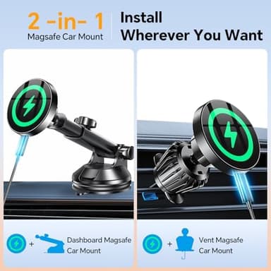 Coolpow for MagSafe Car Mount Charger【Ultra Magnet】Magnetic Phone Holders for Your Car Charger【Windshield+Vent+Dash】Magnetic Wireless Car Phone Holder Charger Car Mount for iPhone 17 Pro Max 16 15 14 - Image 4