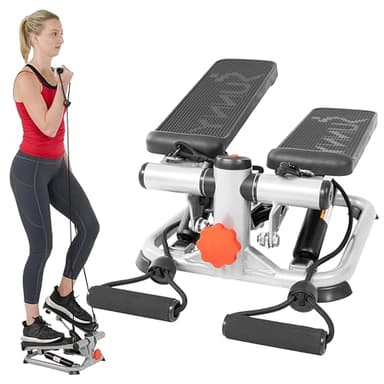 Sunny Health & Fitness Total Body 2-in-1 Mini Stair Stepper, Step Machine for Exercise at Home Workout, Adjustable Hydraulic, LCD Digital Monitor with Resistance Bands & Non-Slip Pedals - SF-S0978 - Image 1