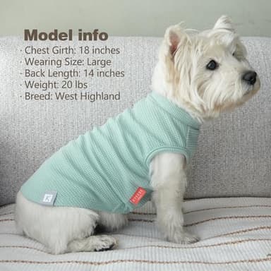 KYEESE 2Pack Waffle Dog Shirts for Small Dogs Stretchy T-Shirts Lightweight Tank Top Sleeveless Striped Vest Breathable Cat Tee, Medium, Green+Striped - Image 9