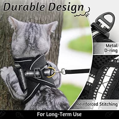 rabbitgoo Cat Harness and Leash Set for Walking Escape Proof, Adjustable Soft Kittens Vest with Reflective Strip for Cats, Comfortable Outdoor Vest, Black, M - Image 4
