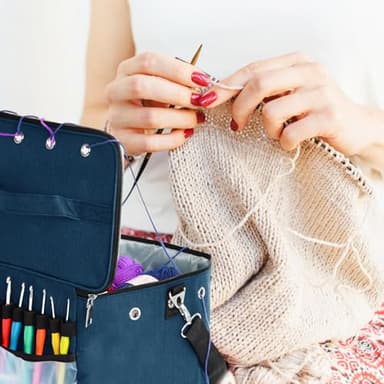 Crochet Yarn Knitting Bag, Yarn Holder Storage Organizer 13"inch Portable Breathable Travel Yarn Bag for Girls,Mother Gift for her(No Accessories Included), Blue - Image 2