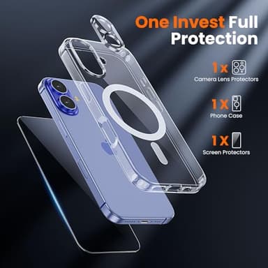 toushion 3 in 1 for iPhone 16 Case Clear with MagSafe, Not Yellowing, Screen Protector*1 Camera Lens Protector*1, Military-Grade Protection for iPhone 16 Phone Case 6.1 inch Clear - Image 3