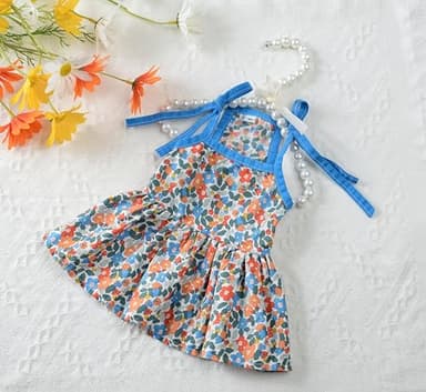 MSNFOASM Dog Dresses Pet Shoulder Strap Thin Vest Skirt,Small Dog Floral Dress Cat Sun Protection Princess Skirt(Blue,XS) - Image 3