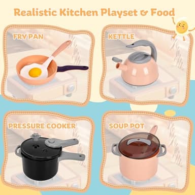 Zero Zoo 105Pcs Kids Kitchen Toy Accessories, Toddler Pretend BBQ Camping Cooking Playset, Play Pots, Pans, Utensils Cookware Toys, Play Food Set, Vegetables, Learning Gift for Girls Boys - Image 9