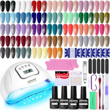 JODSONE Gel Nail Polish Kit with U V Light 32 Colors Gel Polish Nail + 4 Functional Adhesive Bottles Kit Soak Off Manicure Tools Gifts for Women - Image 1